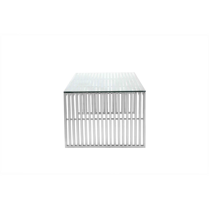 Pemberly Row Contemporary Rectangle Metal & Glass Coffee Table in Silver