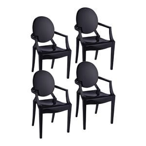 Pemberly Row 36.5&quot Bentley Arm Plastic Dining Chair in Black (Set of 4)