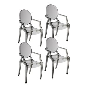 Pemberly Row 36.5&quot Bentley Arm Plastic Dining Chair in Gray (Set of 4)