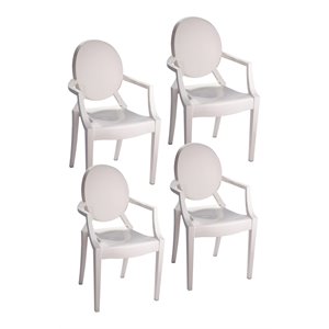 Pemberly Row 36.5&quot Bentley Arm Plastic Dining Chair in White (Set of 4)