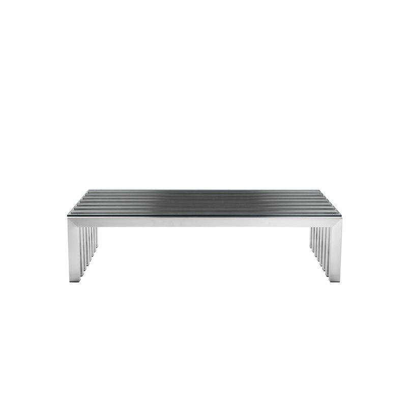 Pemberly Row Contemporary Rectangle Brushed Metal Coffee Table in Silver