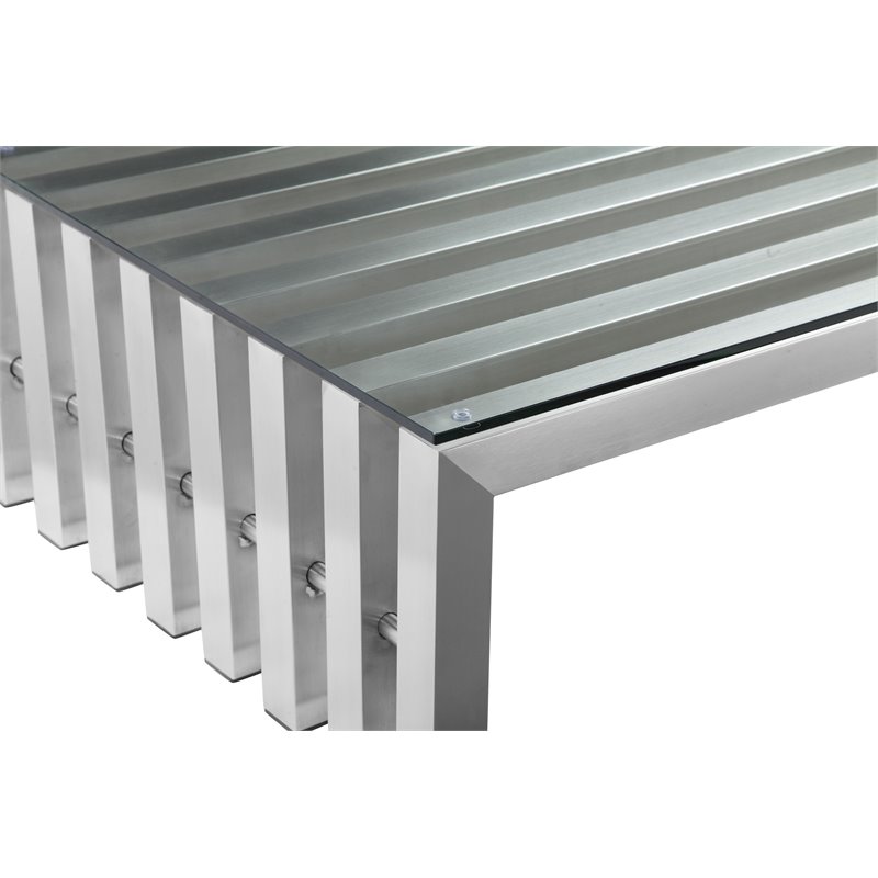 Pemberly Row Contemporary Rectangle Brushed Metal Coffee Table in Silver