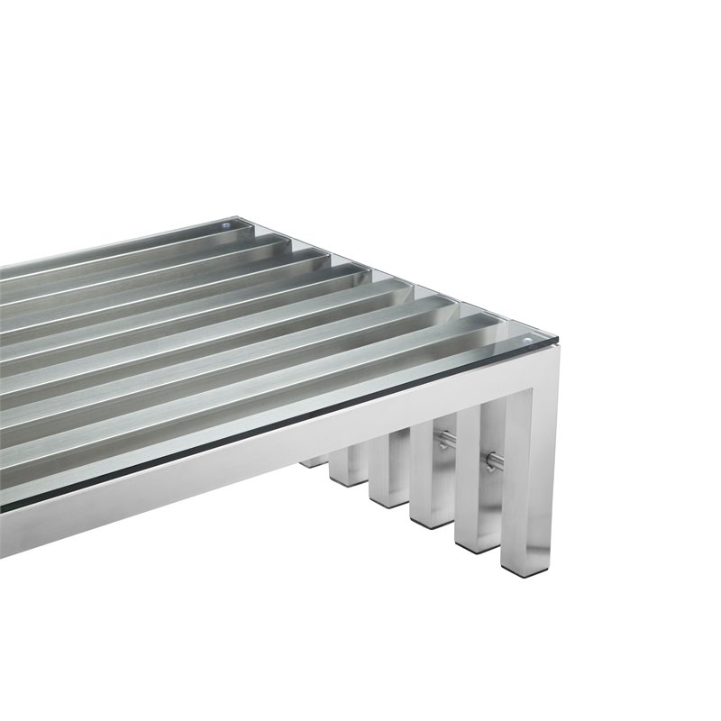 Pemberly Row Contemporary Rectangle Brushed Metal Coffee Table in Silver