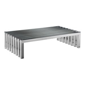 Pemberly Row Contemporary Rectangle Brushed Metal Coffee Table in Silver