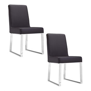 Pemberly Row 19.5&quot Faux Leather Dining Chair in Brown (Set of 2)