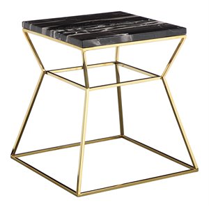 Pemberly Row Modern Marble & Steel Side Table in Black & Gold
