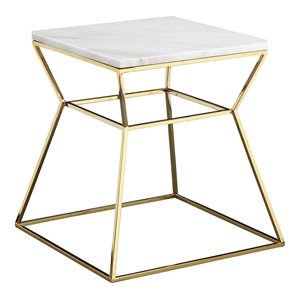 Pemberly Row Modern Marble & Steel Side Table in White & Gold