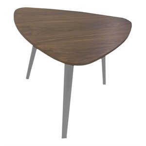 Pemberly Row Modern Wood Veneer & High Polished Steel Accent Table in Walnut