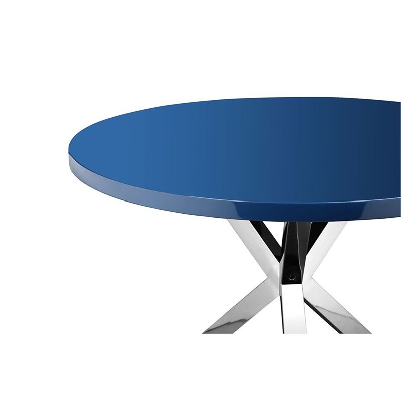 Pemberly Row Gloss Lacquer & High Polished Steel Metal Dining Table in Navy