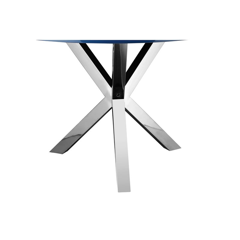Pemberly Row Gloss Lacquer & High Polished Steel Metal Dining Table in Navy