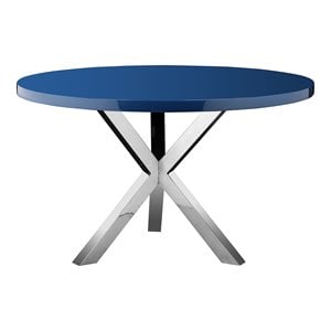 Pemberly Row Gloss Lacquer & High Polished Steel Metal Dining Table in Navy