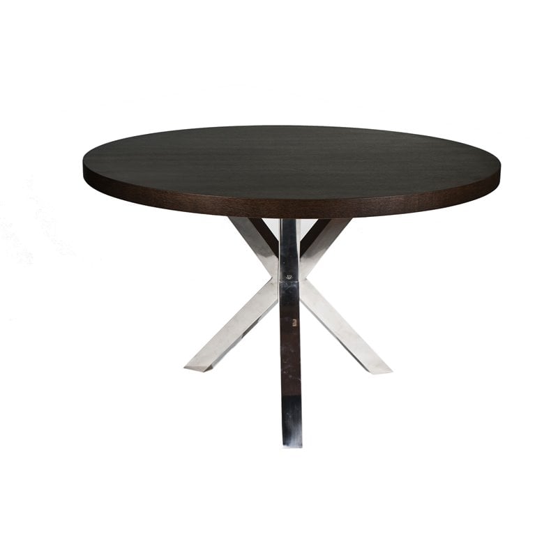 Pemberly Row Modern Wood Veneer & Polished Steel Dining Table in Espresso