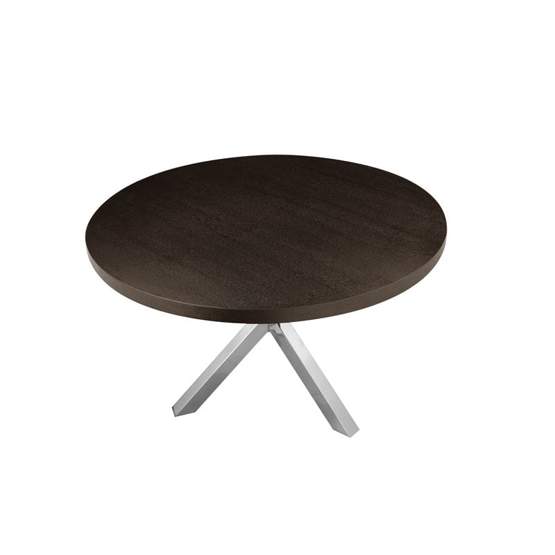 Pemberly Row Modern Wood Veneer & Polished Steel Dining Table in Espresso