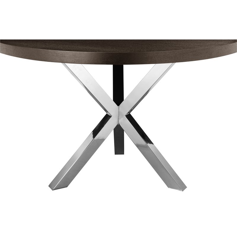 Pemberly Row Modern Wood Veneer & Polished Steel Dining Table in Espresso
