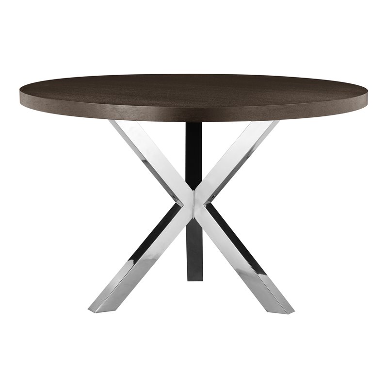 Pemberly Row Modern Wood Veneer & Polished Steel Dining Table in Espresso
