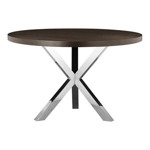 Pemberly Row Modern Wood Veneer & Polished Steel Dining Table in Espresso