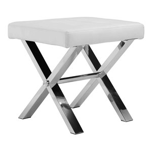 Pemberly Row 18&quot Modern Faux Leather & High Polished Steel Stool in White