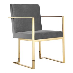 Pemberly Row Contemporary 18.5&quot Velvet & Steel Arm Chair in Gray & Gold