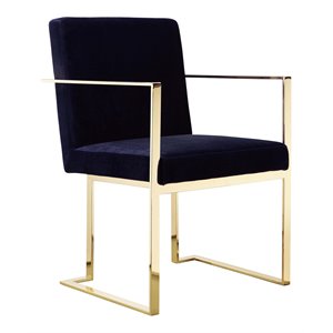 Pemberly Row Contemporary 18.5&quot Velvet & Steel Arm Chair in Navy & Gold