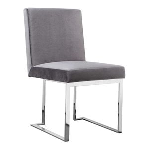 Pemberly Row 18.5&quot Velvet & Steel Metal Side Chair in Silver (Set of 2)