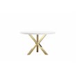 Pemberly Row Gloss Lacquer & Polished Steel Metal Dining Table in White/Gold