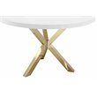 Pemberly Row Gloss Lacquer & Polished Steel Metal Dining Table in White/Gold