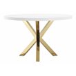 Pemberly Row Gloss Lacquer & Polished Steel Metal Dining Table in White/Gold