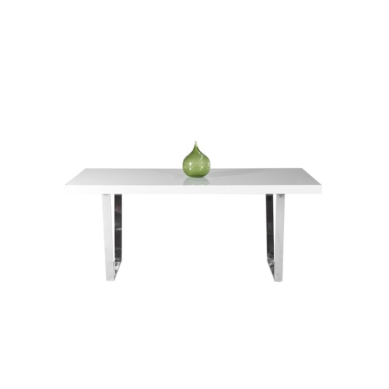Pemberly Row Gloss Lacquer & Polished Steel Metal Dining Table in White