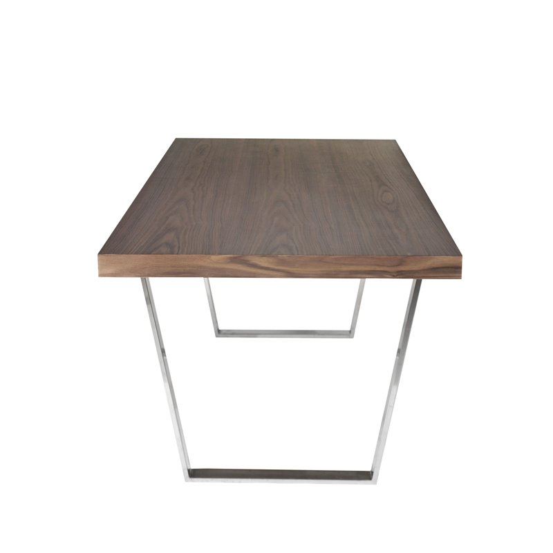 Pemberly Row Modern Wood Veneer & Polished Steel Dining Table in Walnut