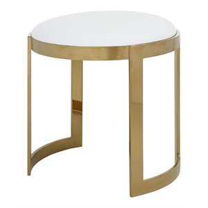 Pemberly Row 19&quot Faux Leather & Stainless Steel Stool in White/Gold