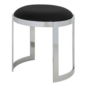 Pemberly Row 19&quot Faux Leather & Stainless Steel Stool in Black/Silver