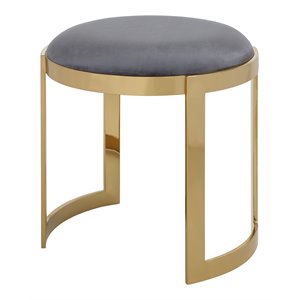 Pemberly Row 19&quot Modern Velvet & Stainless Steel Stool in Gray/Gold