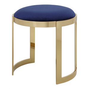 Pemberly Row 19&quot Modern Velvet & Stainless Steel Stool in Navy/Gold