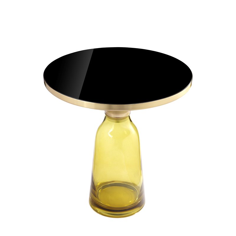 Pemberly Row Contemporary Glass Side Table in Gold and Yellow