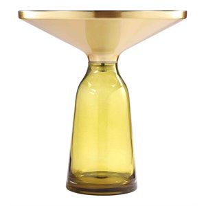 Pemberly Row Contemporary Glass Side Table in Gold and Yellow