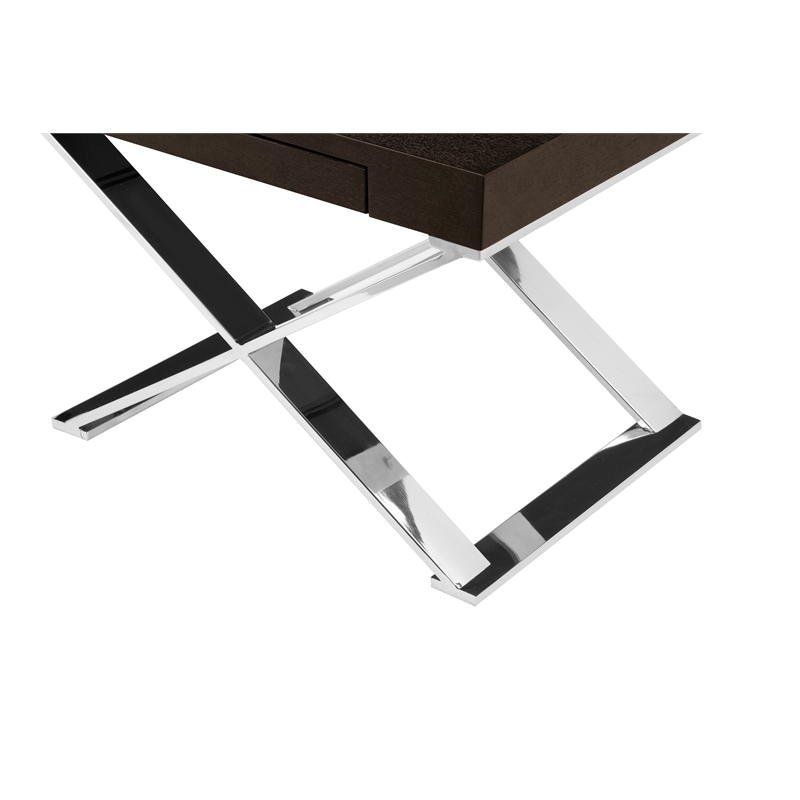 Pemberly Row Modern Wood Veneer & Polished Steel Side Table in Espresso