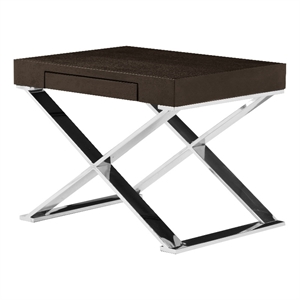 Pemberly Row Modern Wood Veneer & Polished Steel Side Table in Espresso