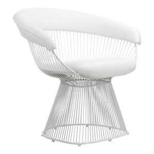 Pemberly Row 19&quot Modern Faux Leather & Polished Steel Chair in White