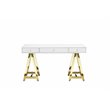 Pemberly Row Modern Lacquer & Steel Metal Desk in White/Gold