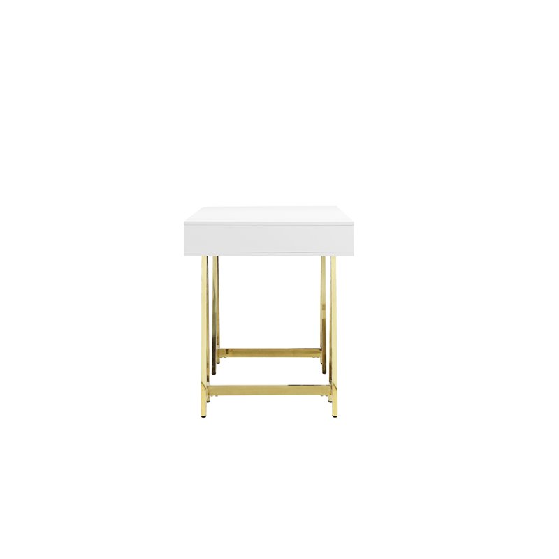 Pemberly Row Modern Lacquer & Steel Metal Desk in White/Gold
