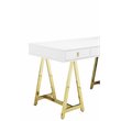 Pemberly Row Modern Lacquer & Steel Metal Desk in White/Gold