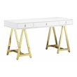 Pemberly Row Modern Lacquer & Steel Metal Desk in White/Gold