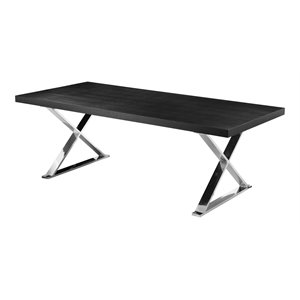Pemberly Row Modern Wood Veneer & High Polished Steel Dining Table in Black