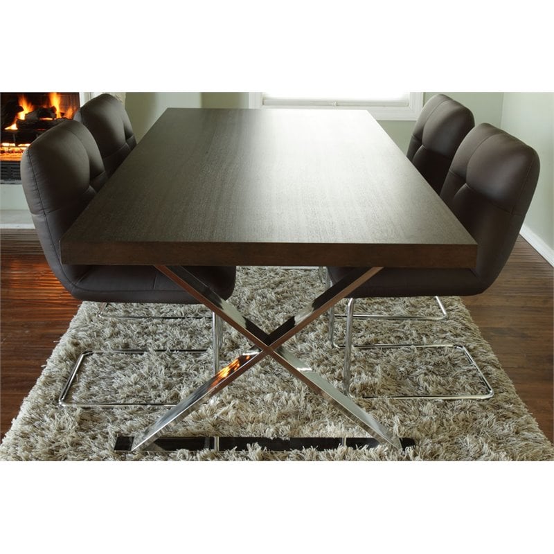 Pemberly Row Modern Wood & High Polished Steel Dining Table in Espresso