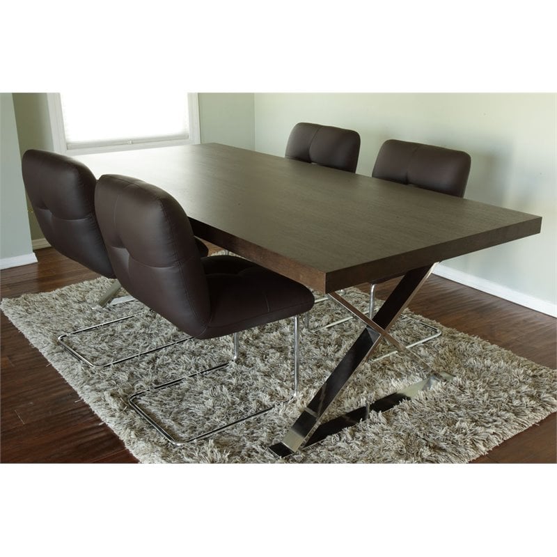 Pemberly Row Modern Wood & High Polished Steel Dining Table in Espresso