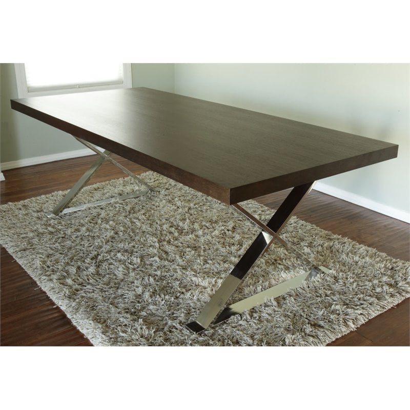 Pemberly Row Modern Wood & High Polished Steel Dining Table in Espresso