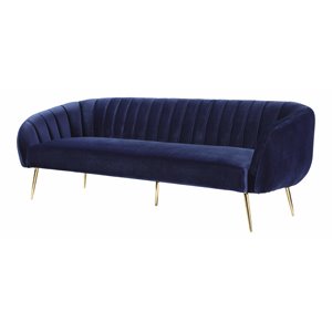 Pemberly Row 15.7&quot Modern Metal and Velvet Sofa in Navy/Gold