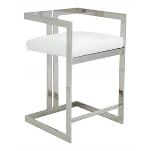 Pemberly Row 23.6&quot Stainless Steel Counter Stool in White/Silver