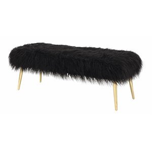 Pemberly Row 17&quot Modern Metal & Faux Fur Bench in Black/Gold