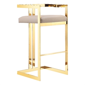 Pemberly Row 27.5&quot Stainless Steel & Faux Leather Bar Stool in Beige/Gold